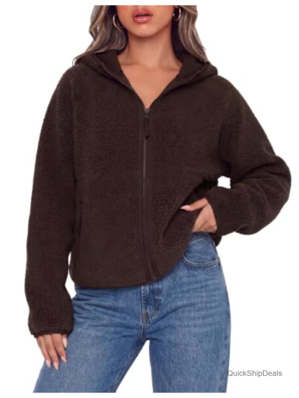 Dqbeng Sherpa Fleece Hoodie Zip Up Jacket Cozy Oversized